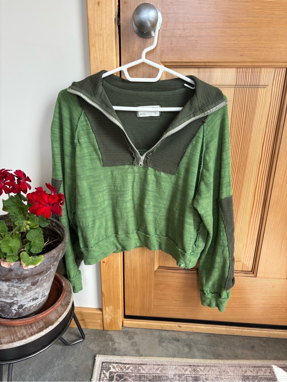 We The Free Two-Tone Olive Green Half-Zip Hoodie